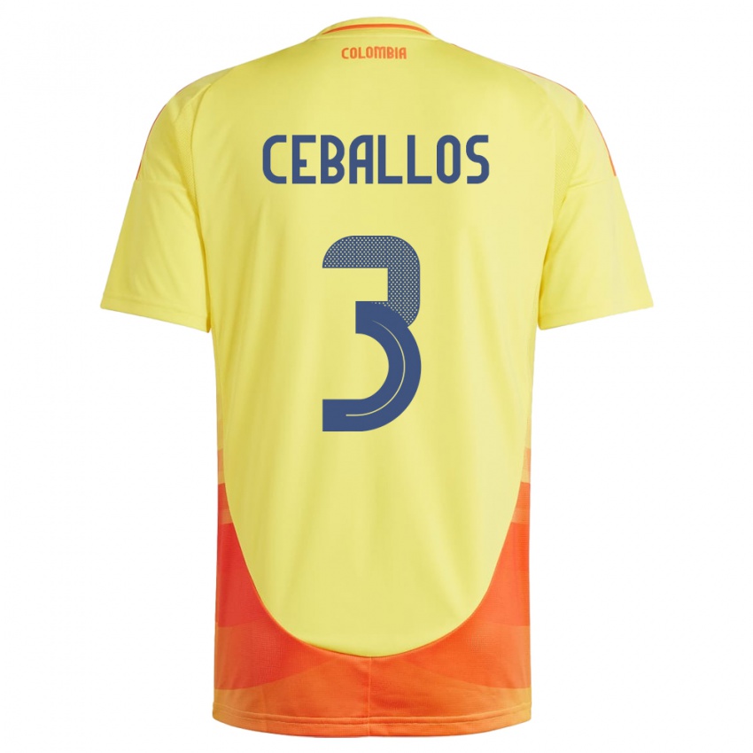 Niño Camiseta Colombia Brayan Ceballos #3 Amarillo 1ª Equipación 24-26 La Camisa
