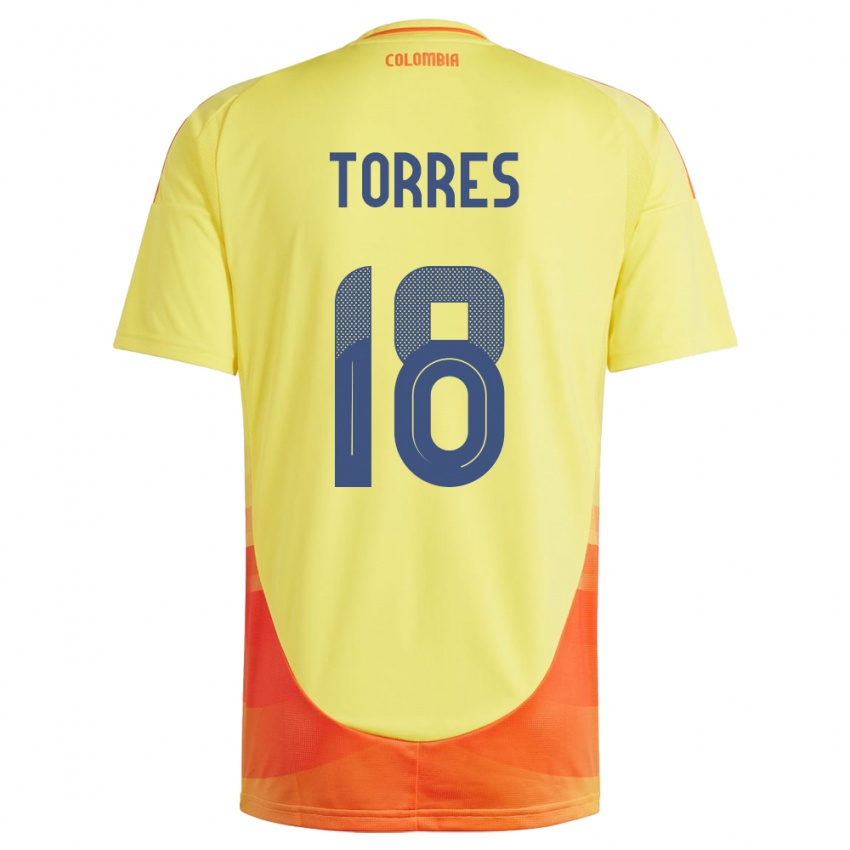 Niño Camiseta Colombia Jhojan Torres #18 Amarillo 1ª Equipación 24-26 La Camisa