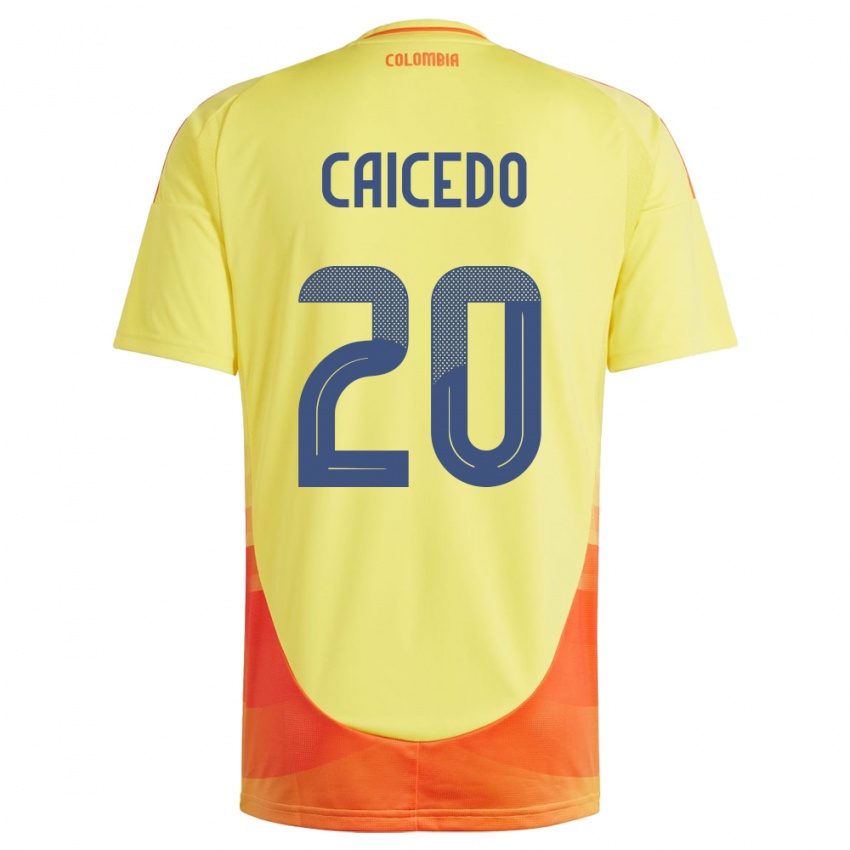 Niño Camiseta Colombia Brayan Caicedo #20 Amarillo 1ª Equipación 24-26 La Camisa