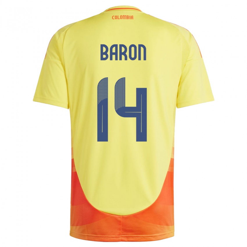 Niño Camiseta Colombia Ángela Barón #14 Amarillo 1ª Equipación 24-26 La Camisa