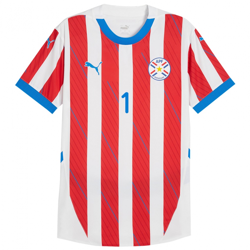 Niño Camiseta Paraguay Ángel González #1 Blanco Rojo 1ª Equipación 24-26 La Camisa