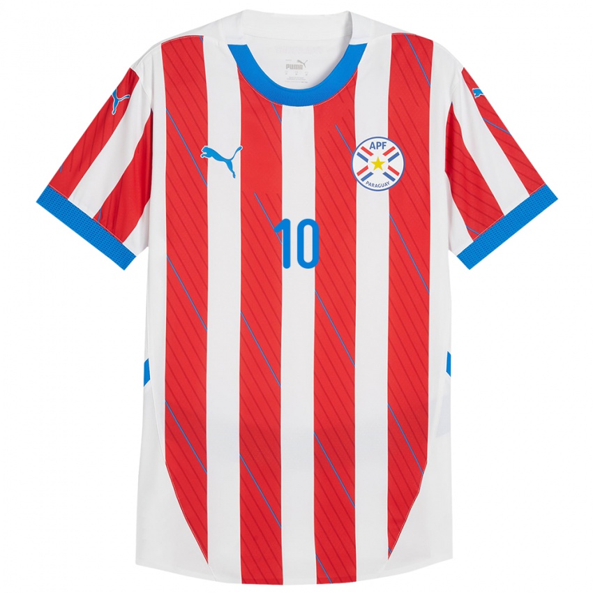 Niño Camiseta Paraguay Jessica Martínez #10 Blanco Rojo 1ª Equipación 24-26 La Camisa