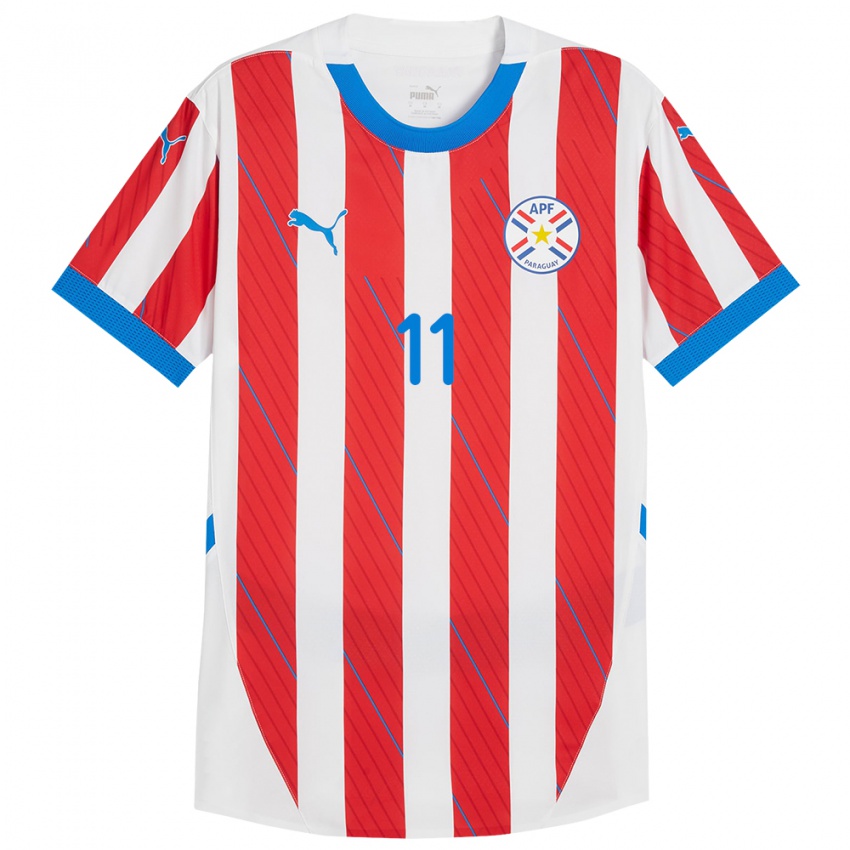 Niño Camiseta Paraguay Fany Gauto #11 Blanco Rojo 1ª Equipación 24-26 La Camisa