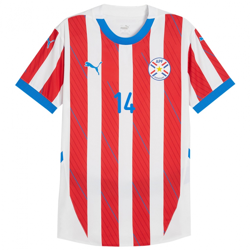 Niño Camiseta Paraguay Andrés Cubas #14 Blanco Rojo 1ª Equipación 24-26 La Camisa