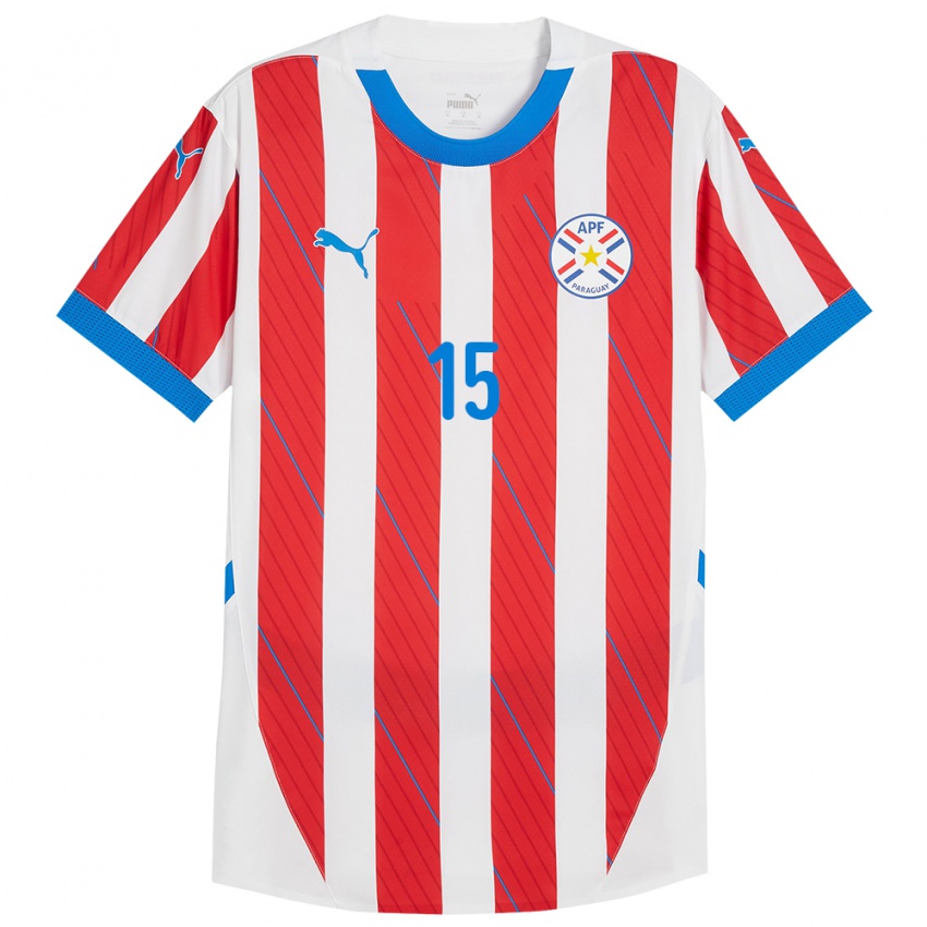 Niño Camiseta Paraguay Axel Alfonzo #15 Blanco Rojo 1ª Equipación 24-26 La Camisa