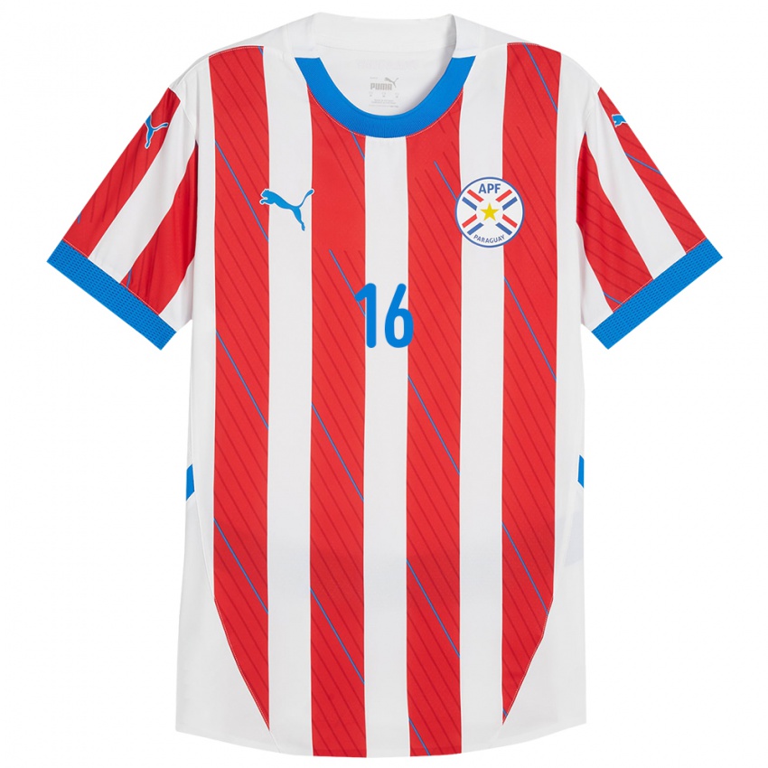 Niño Camiseta Paraguay Lucas Guiñazú #16 Blanco Rojo 1ª Equipación 24-26 La Camisa