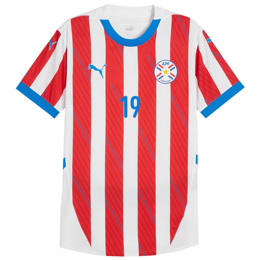 Niño Camiseta Paraguay Rebeca Fernández #19 Blanco Rojo 1ª Equipación 24-26 La Camisa