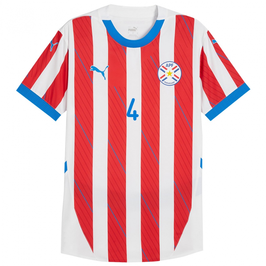 Niño Camiseta Paraguay Gastón Benítez #4 Blanco Rojo 1ª Equipación 24-26 La Camisa