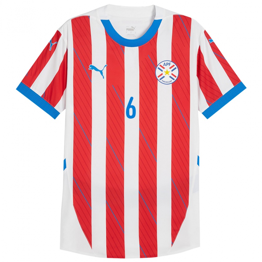 Niño Camiseta Paraguay Natalia Barros #6 Blanco Rojo 1ª Equipación 24-26 La Camisa