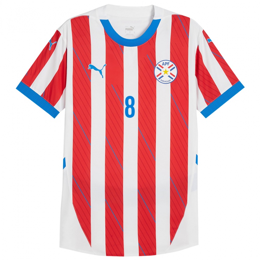 Niño Camiseta Paraguay Fabrizio Baruja #8 Blanco Rojo 1ª Equipación 24-26 La Camisa