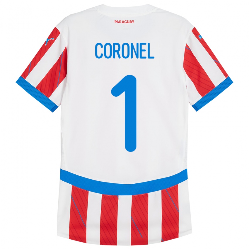 Niño Camiseta Paraguay Carlos Coronel #1 Blanco Rojo 1ª Equipación 24-26 La Camisa