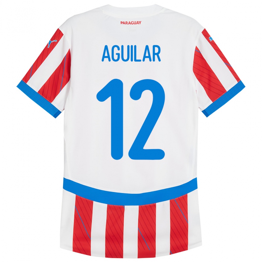 Niño Camiseta Paraguay Alfredo Aguilar #12 Blanco Rojo 1ª Equipación 24-26 La Camisa