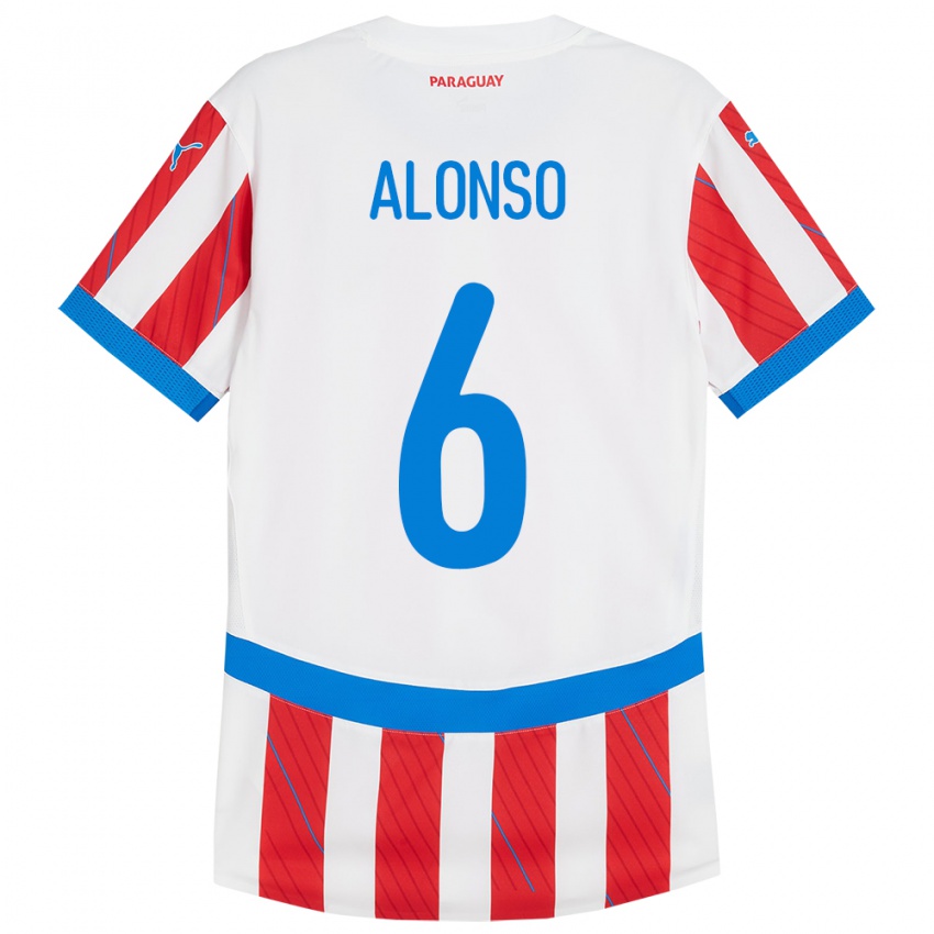 Niño Camiseta Paraguay Júnior Alonso #6 Blanco Rojo 1ª Equipación 24-26 La Camisa