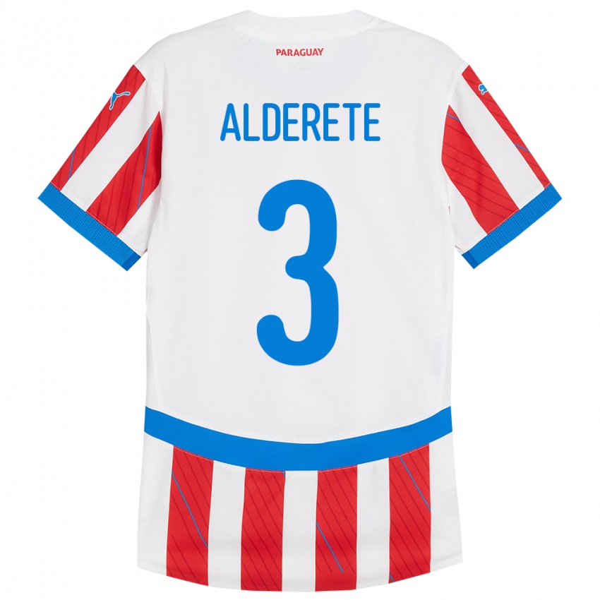 Niño Camiseta Paraguay Omar Alderete #3 Blanco Rojo 1ª Equipación 24-26 La Camisa