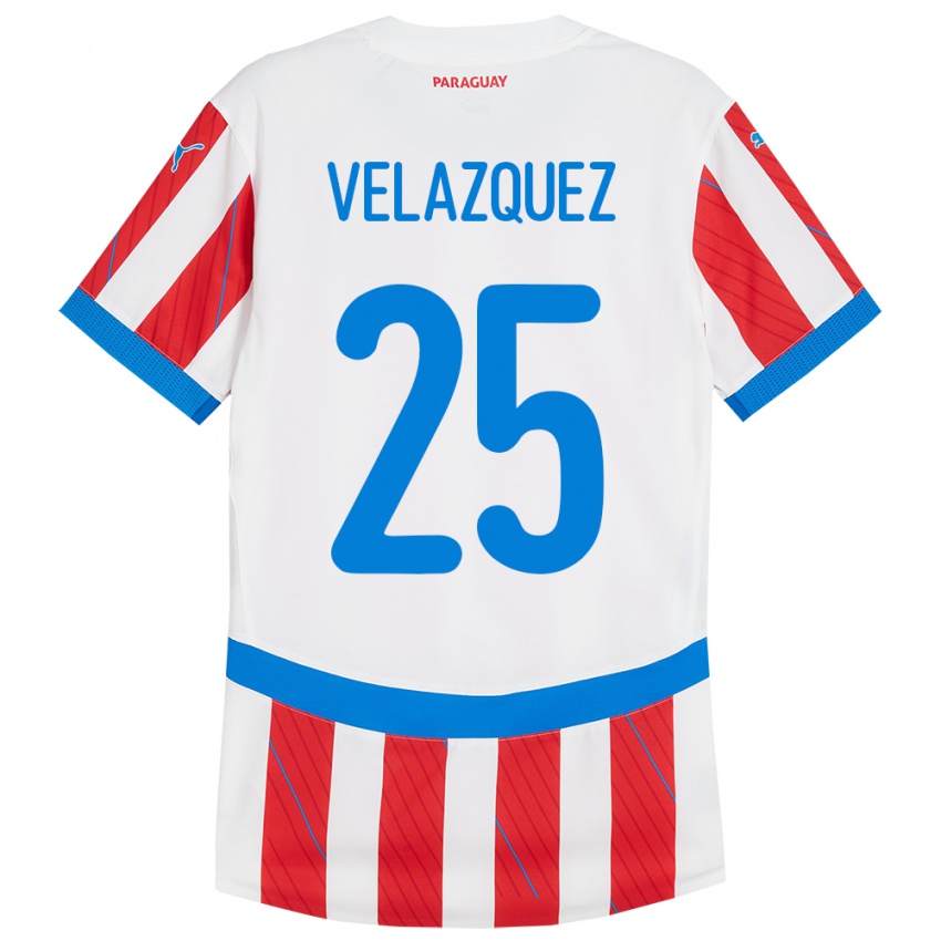 Niño Camiseta Paraguay Gustavo Velázquez #25 Blanco Rojo 1ª Equipación 24-26 La Camisa