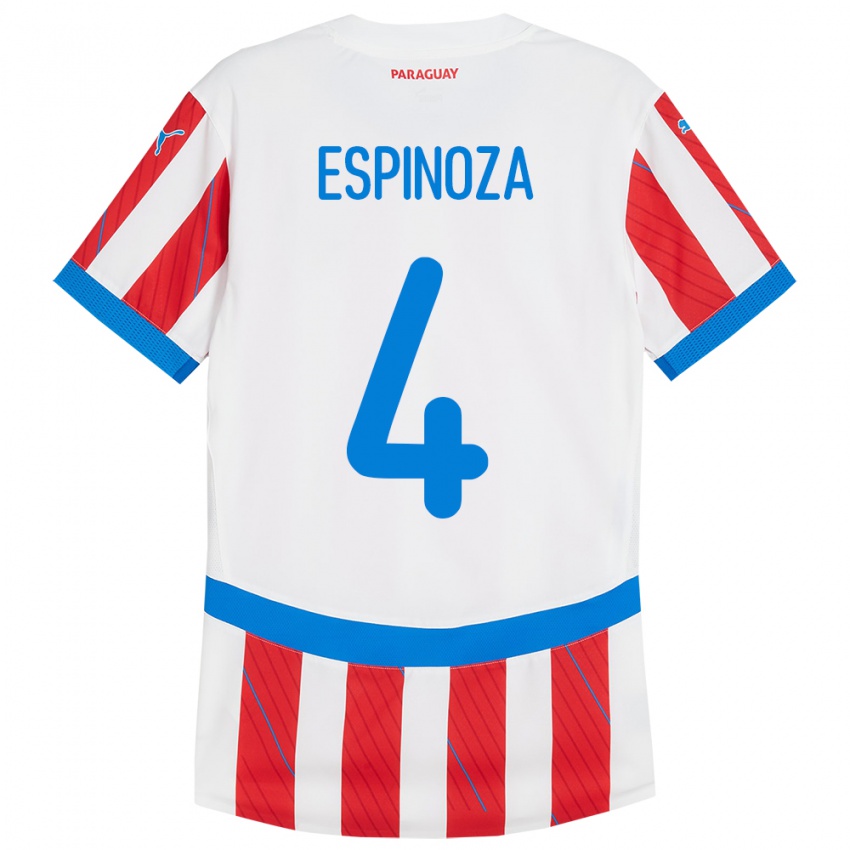 Niño Camiseta Paraguay Matías Espinoza #4 Blanco Rojo 1ª Equipación 24-26 La Camisa