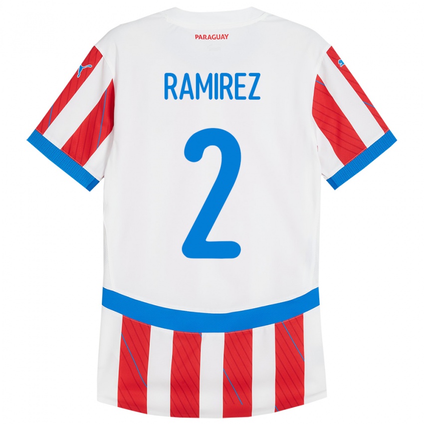 Niño Camiseta Paraguay Iván Ramírez #2 Blanco Rojo 1ª Equipación 24-26 La Camisa