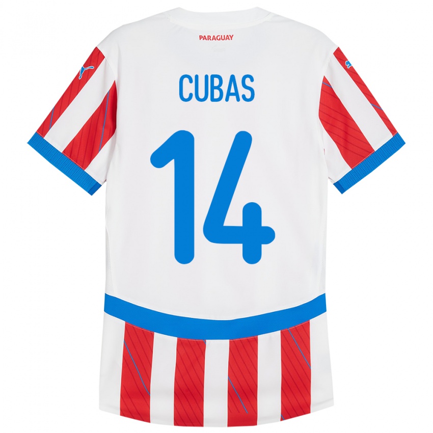 Niño Camiseta Paraguay Andrés Cubas #14 Blanco Rojo 1ª Equipación 24-26 La Camisa