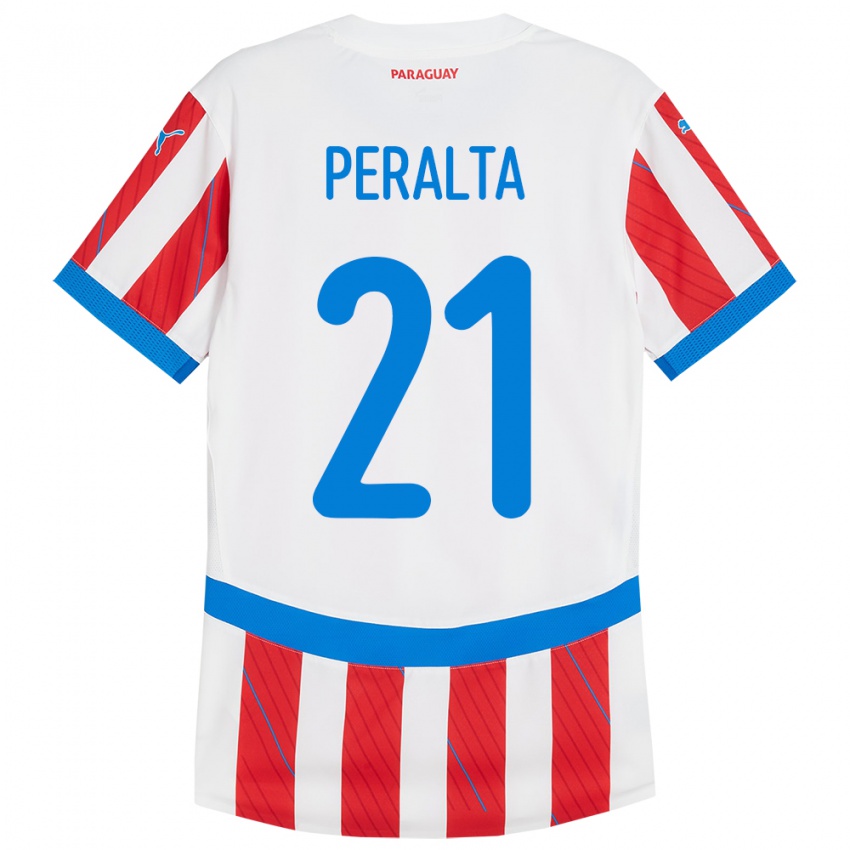 Niño Camiseta Paraguay Fabrizio Peralta #21 Blanco Rojo 1ª Equipación 24-26 La Camisa