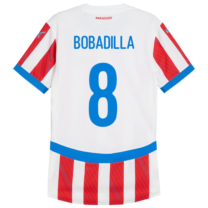 Niño Camiseta Paraguay Damián Bobadilla #8 Blanco Rojo 1ª Equipación 24-26 La Camisa