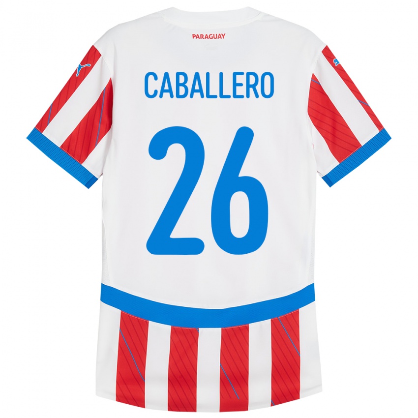 Niño Camiseta Paraguay Hernesto Caballero #26 Blanco Rojo 1ª Equipación 24-26 La Camisa