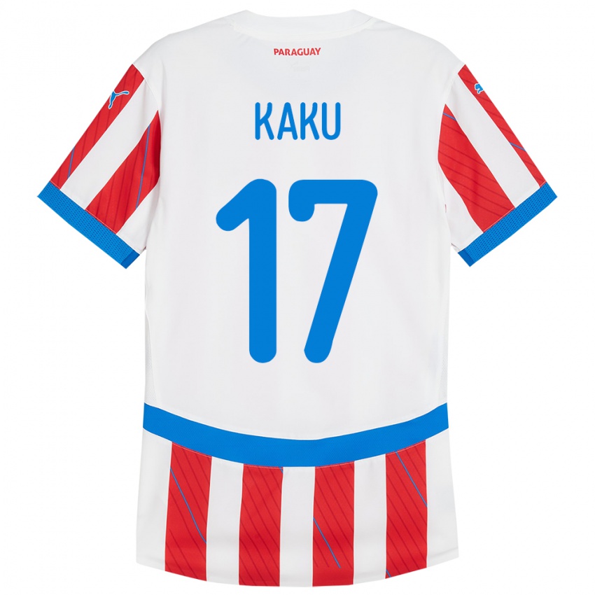 Niño Camiseta Paraguay Kaku #17 Blanco Rojo 1ª Equipación 24-26 La Camisa