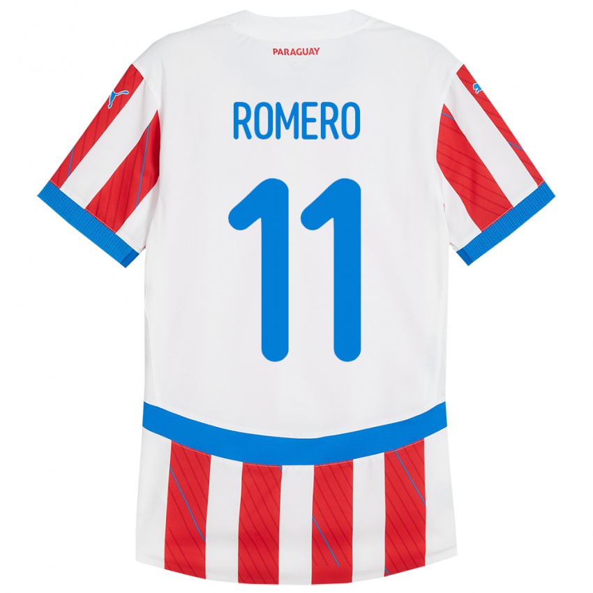 Niño Camiseta Paraguay Ángel Romero #11 Blanco Rojo 1ª Equipación 24-26 La Camisa