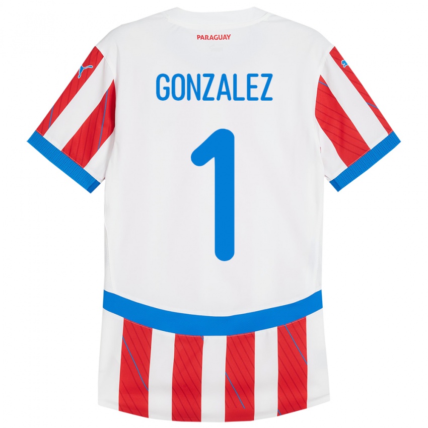 Niño Camiseta Paraguay Ángel González #1 Blanco Rojo 1ª Equipación 24-26 La Camisa