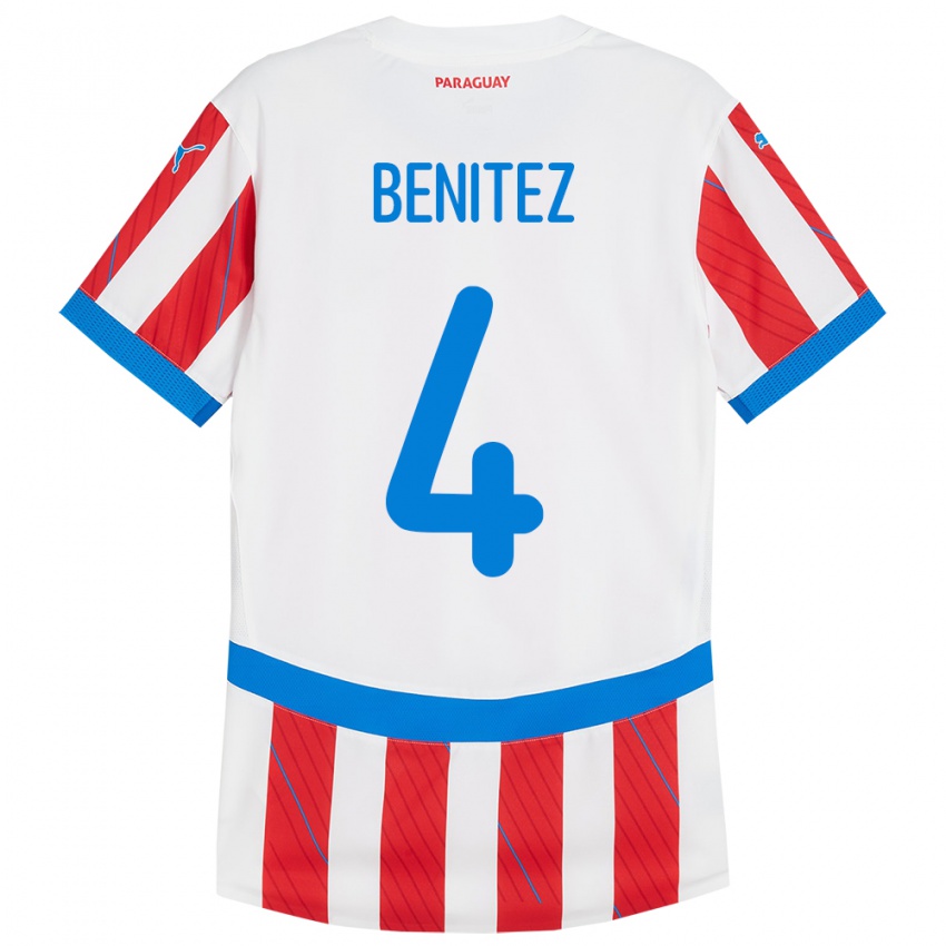 Niño Camiseta Paraguay Gastón Benítez #4 Blanco Rojo 1ª Equipación 24-26 La Camisa