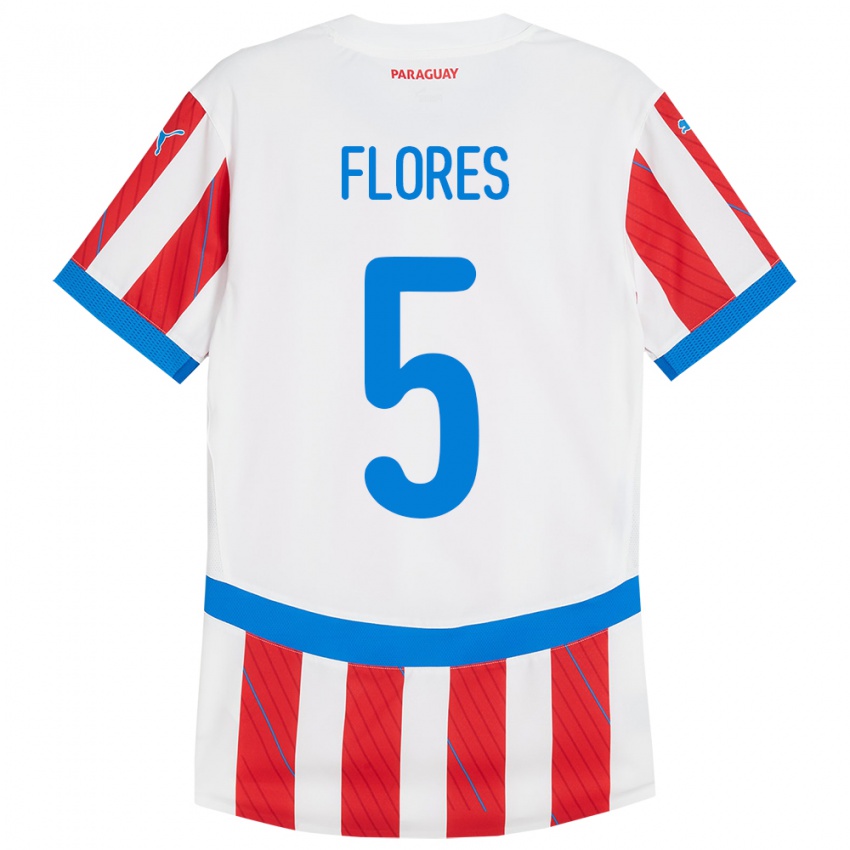 Niño Camiseta Paraguay Gilberto Flores #5 Blanco Rojo 1ª Equipación 24-26 La Camisa