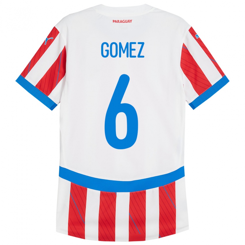 Niño Camiseta Paraguay Marcos Gómez #6 Blanco Rojo 1ª Equipación 24-26 La Camisa