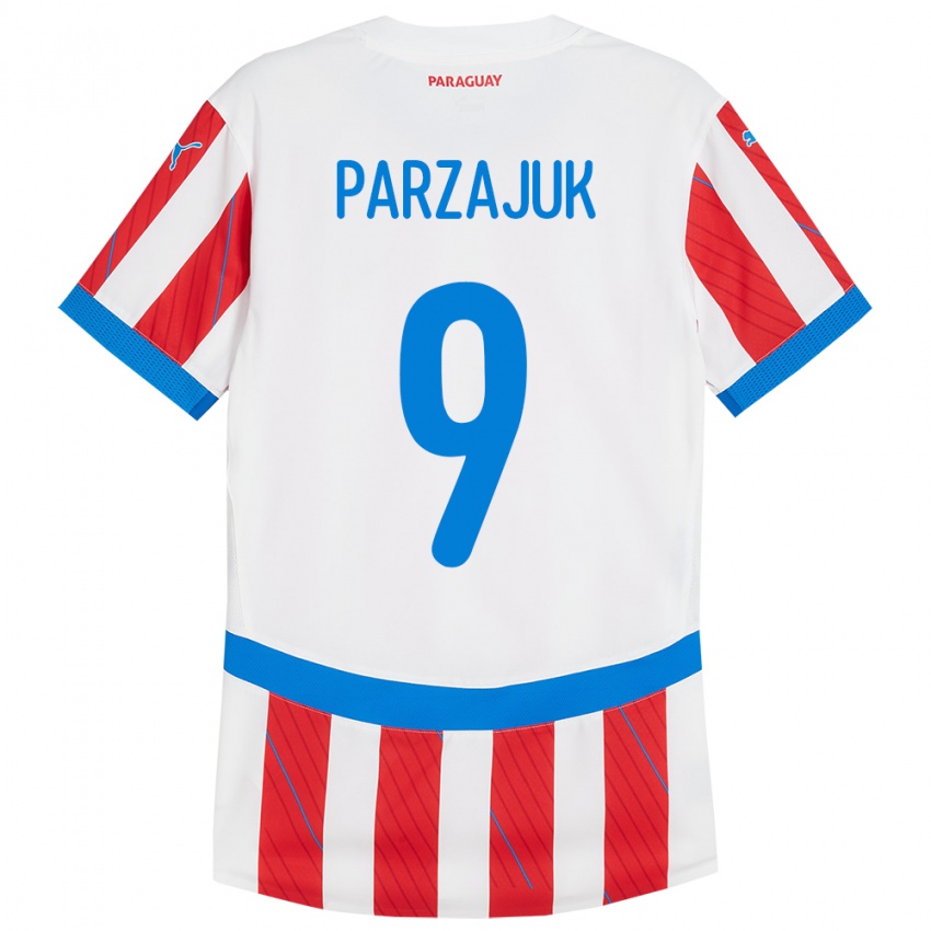 Niño Camiseta Paraguay Kevin Parzajuk #9 Blanco Rojo 1ª Equipación 24-26 La Camisa