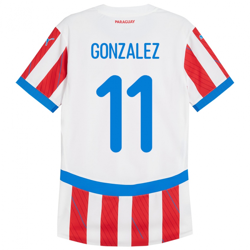 Niño Camiseta Paraguay Enso González #11 Blanco Rojo 1ª Equipación 24-26 La Camisa