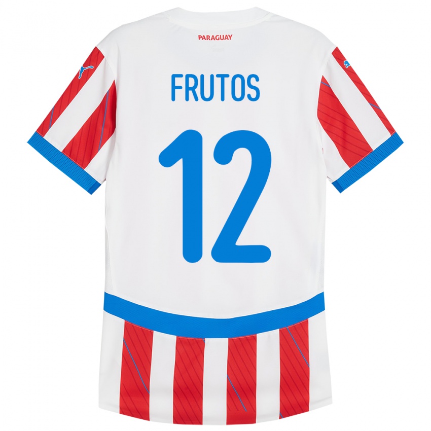 Niño Camiseta Paraguay Rodrigo Frutos #12 Blanco Rojo 1ª Equipación 24-26 La Camisa