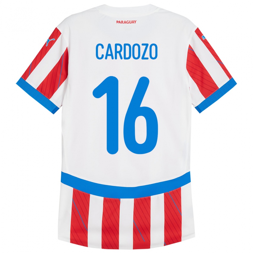 Niño Camiseta Paraguay Juan Cardozo #16 Blanco Rojo 1ª Equipación 24-26 La Camisa