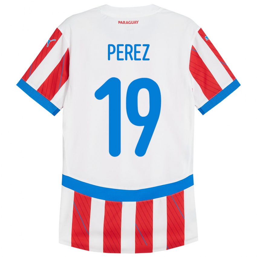 Niño Camiseta Paraguay Marcelo Pérez #19 Blanco Rojo 1ª Equipación 24-26 La Camisa