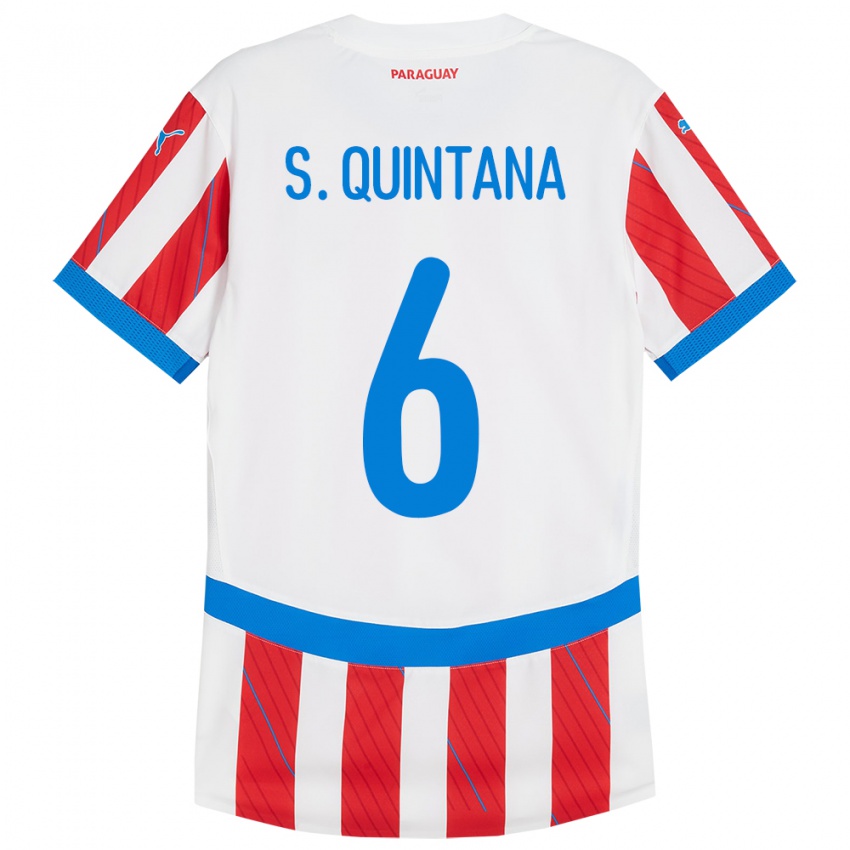 Niño Camiseta Paraguay Sebastián Quintana #6 Blanco Rojo 1ª Equipación 24-26 La Camisa