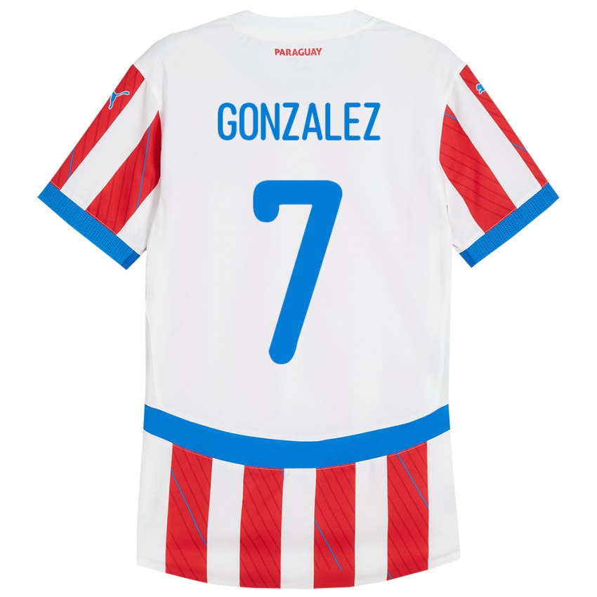 Niño Camiseta Paraguay Diego González #7 Blanco Rojo 1ª Equipación 24-26 La Camisa