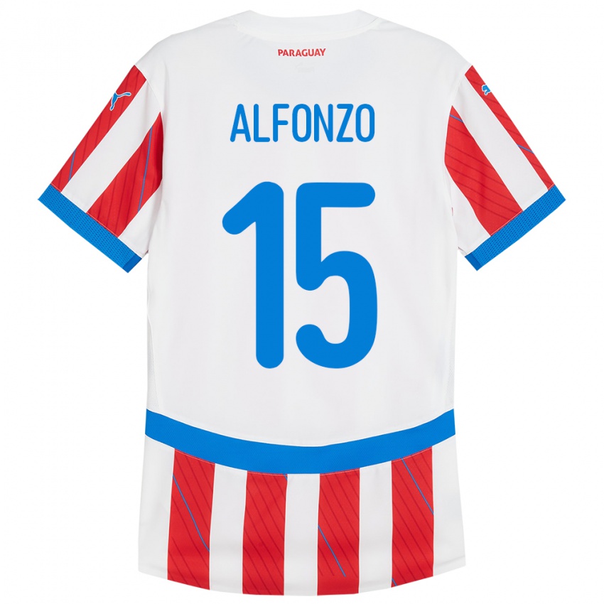 Niño Camiseta Paraguay Axel Alfonzo #15 Blanco Rojo 1ª Equipación 24-26 La Camisa