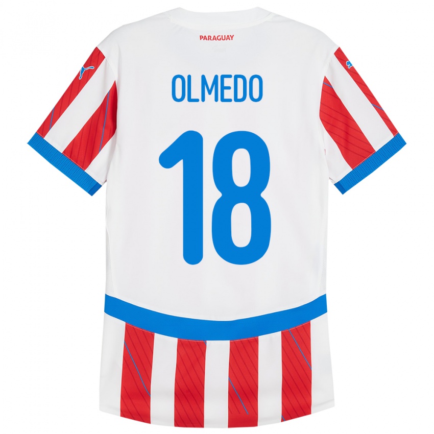 Niño Camiseta Paraguay Cesar Olmedo #18 Blanco Rojo 1ª Equipación 24-26 La Camisa