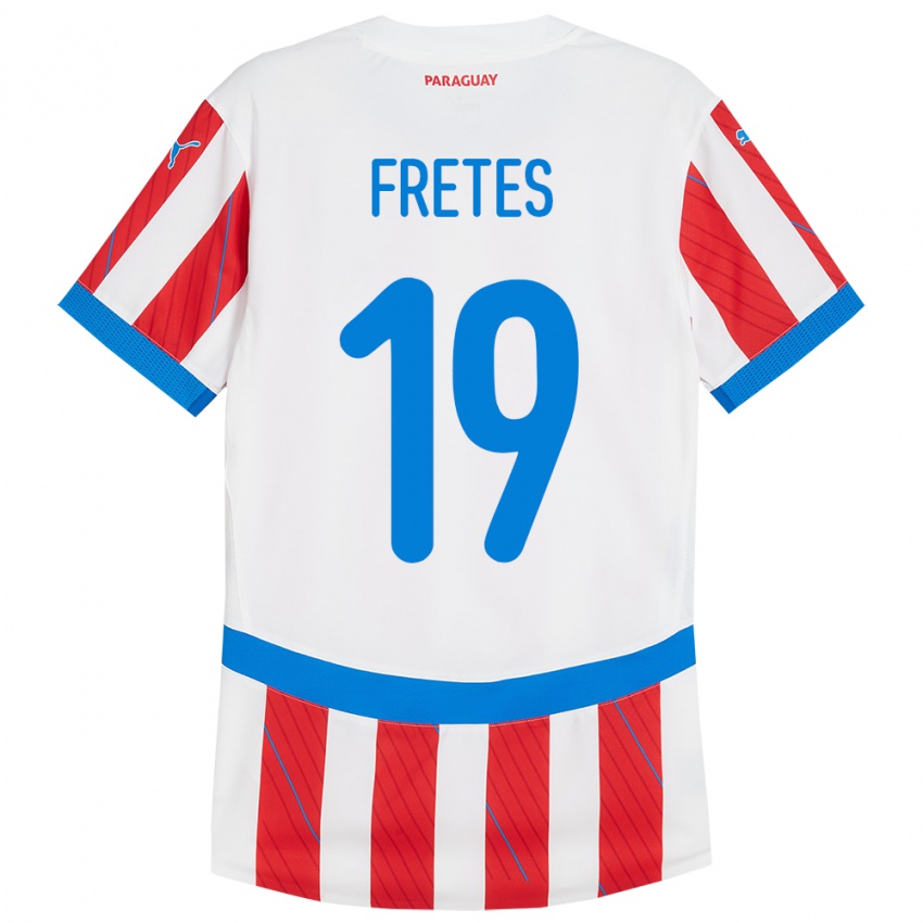 Niño Camiseta Paraguay Alexis Fretes #19 Blanco Rojo 1ª Equipación 24-26 La Camisa