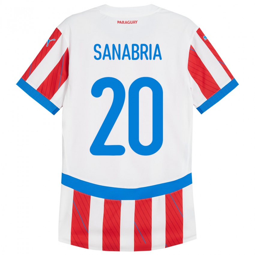 Niño Camiseta Paraguay Tobías Sanabria #20 Blanco Rojo 1ª Equipación 24-26 La Camisa