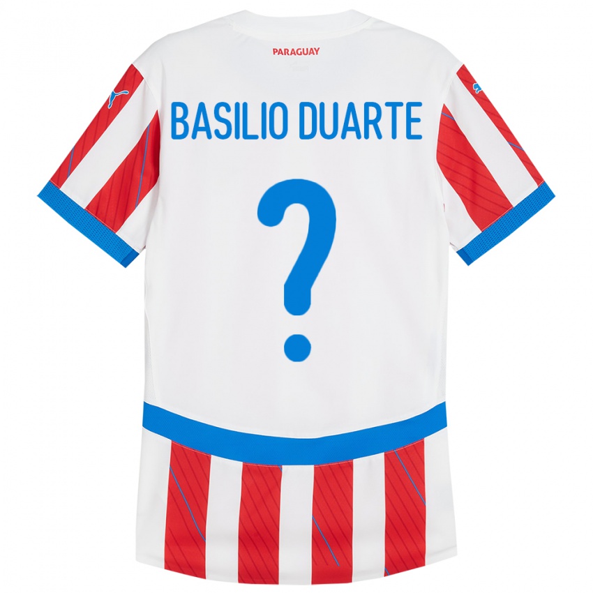 Niño Camiseta Paraguay Basilio Duarte #0 Blanco Rojo 1ª Equipación 24-26 La Camisa