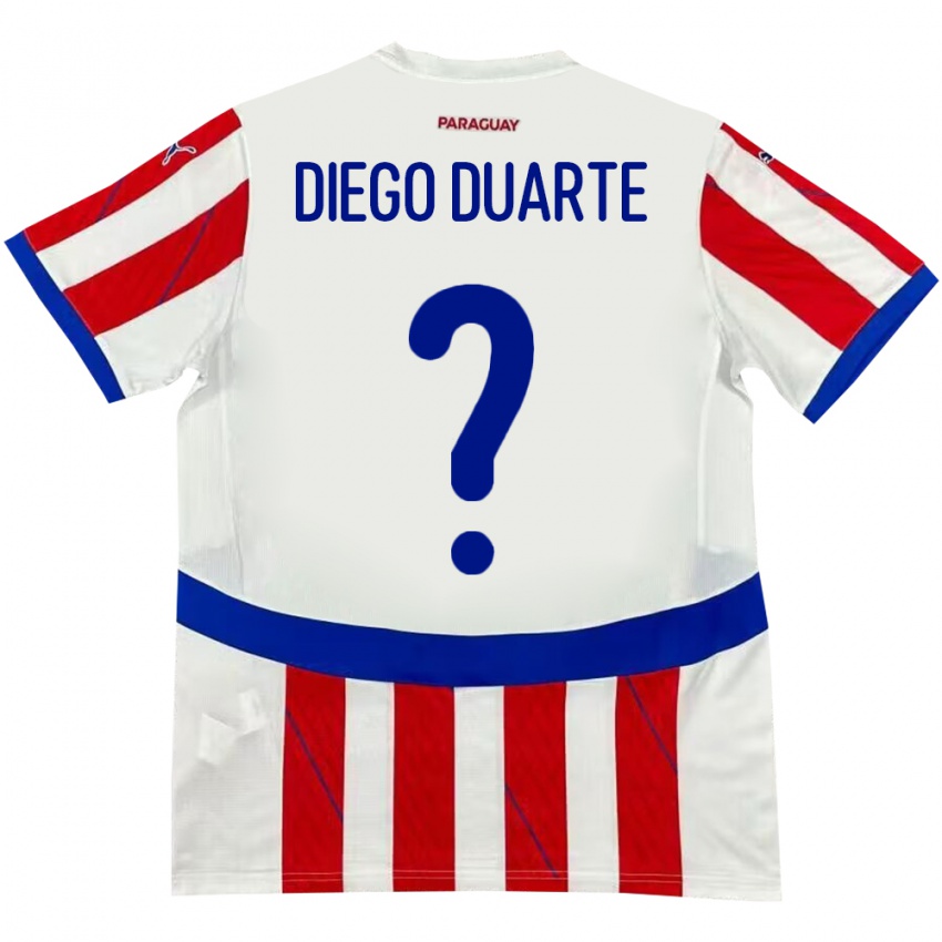 Niño Camiseta Paraguay Diego Duarte #0 Blanco Rojo 1ª Equipación 24-26 La Camisa