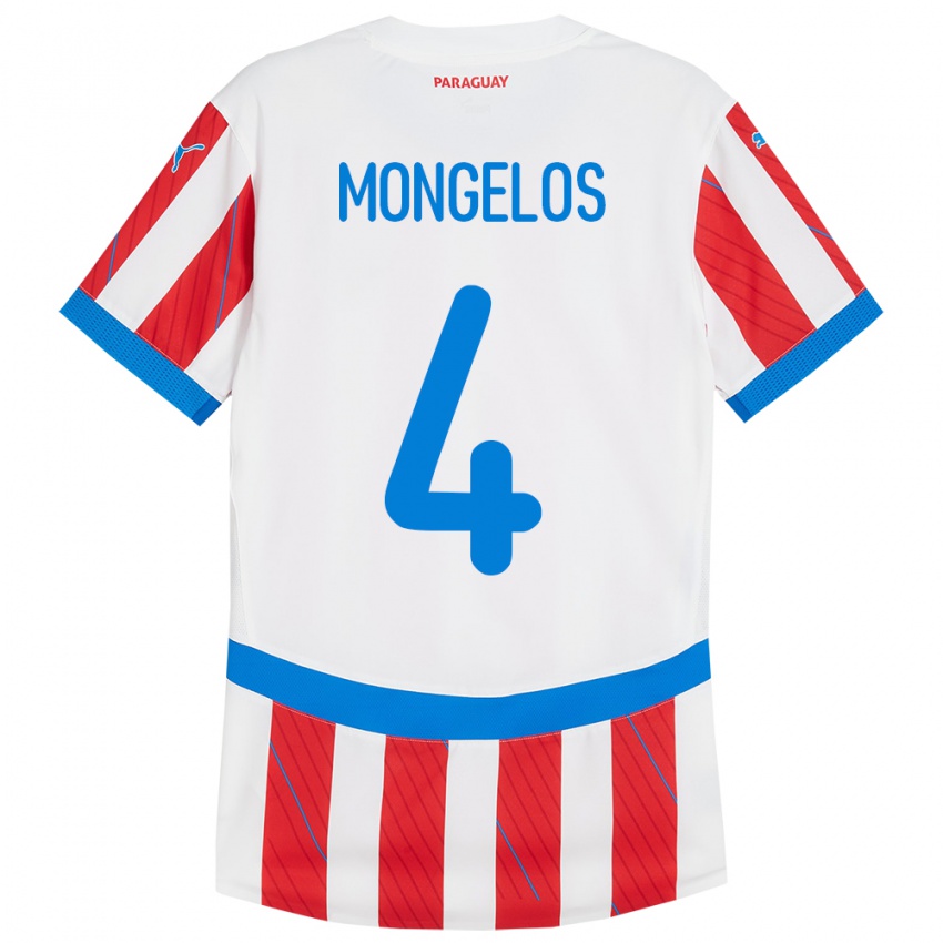 Niño Camiseta Paraguay Rolando Mongelós #4 Blanco Rojo 1ª Equipación 24-26 La Camisa