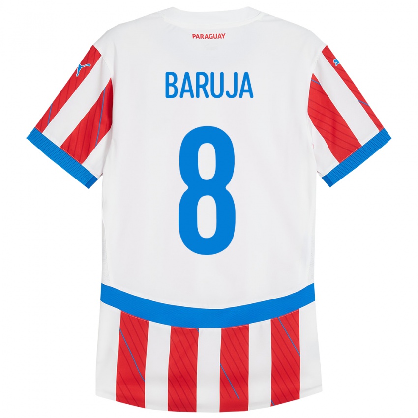 Niño Camiseta Paraguay Fabrizio Baruja #8 Blanco Rojo 1ª Equipación 24-26 La Camisa