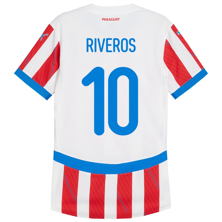 Niño Camiseta Paraguay Paulo Riveros #10 Blanco Rojo 1ª Equipación 24-26 La Camisa