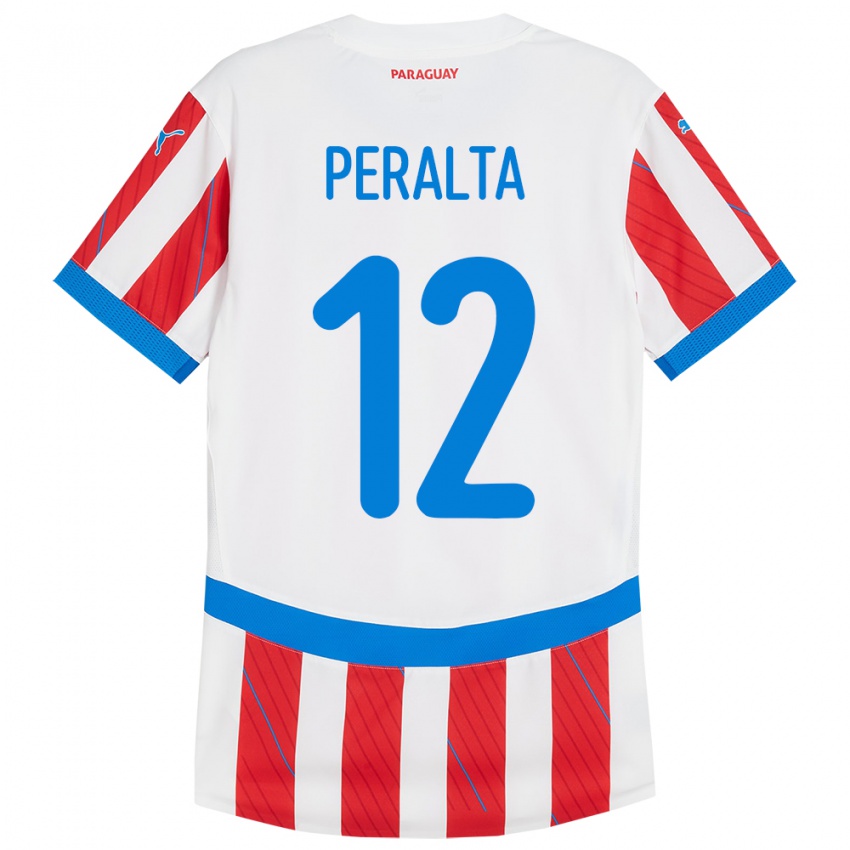 Niño Camiseta Paraguay Jesús Peralta #12 Blanco Rojo 1ª Equipación 24-26 La Camisa