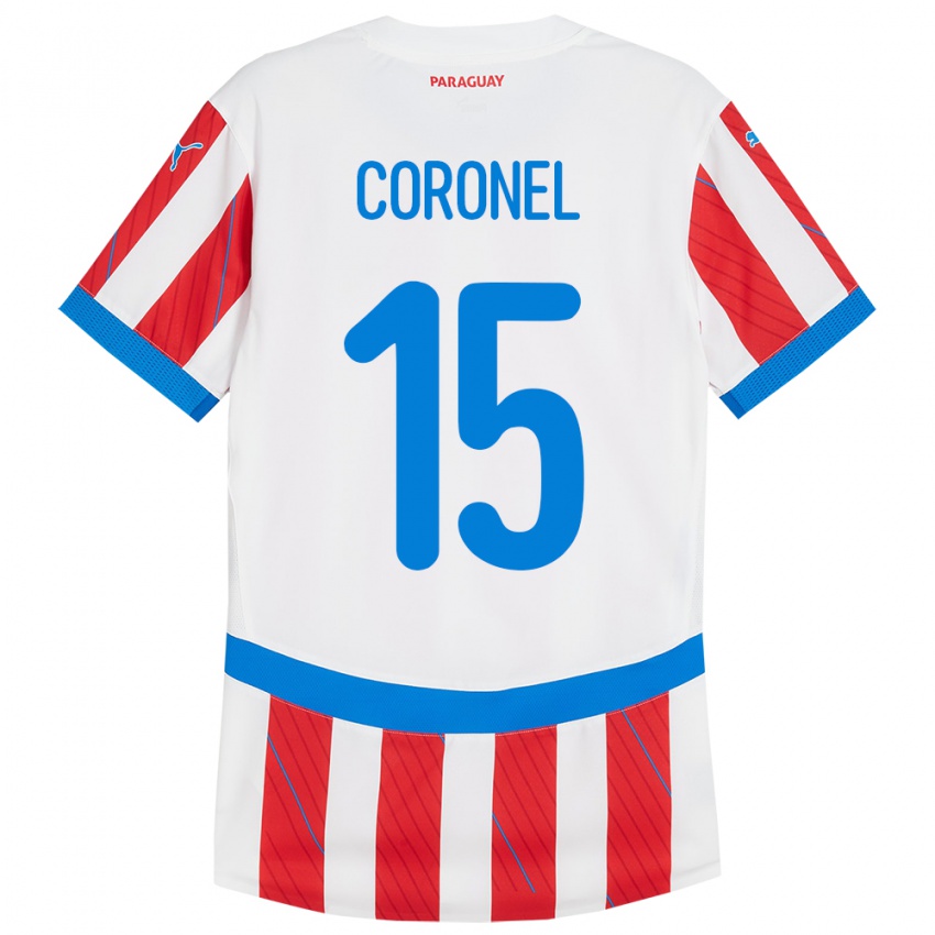 Niño Camiseta Paraguay Éver Coronel #15 Blanco Rojo 1ª Equipación 24-26 La Camisa