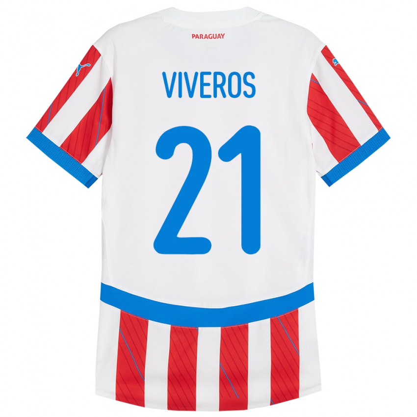 Niño Camiseta Paraguay Fernando Viveros #21 Blanco Rojo 1ª Equipación 24-26 La Camisa